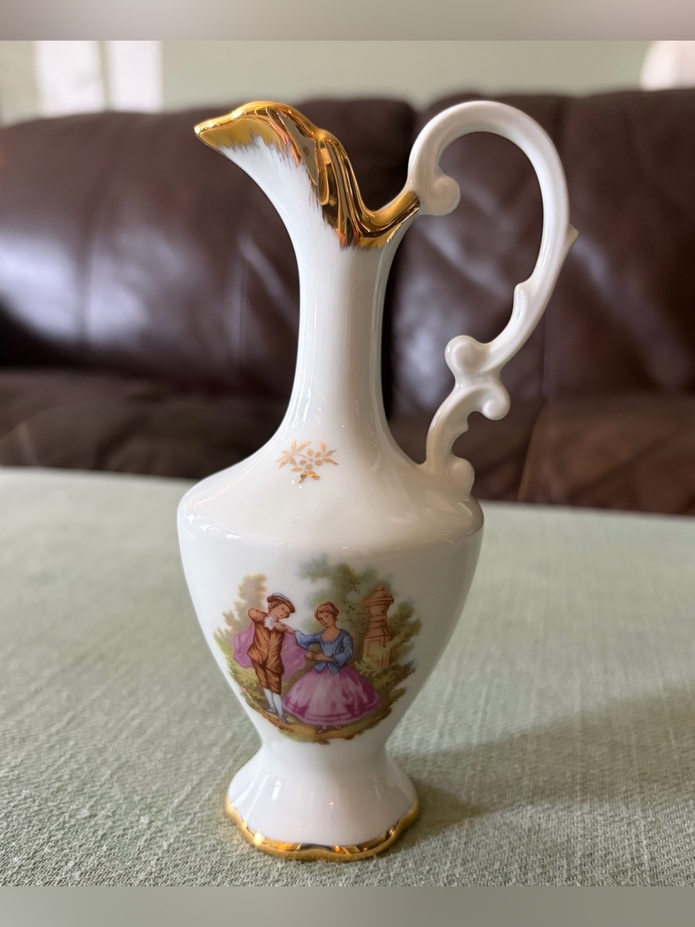 Limoges France Vintage Porcelain Cranberry Gold Gilt Dancing Couple Mini Vase